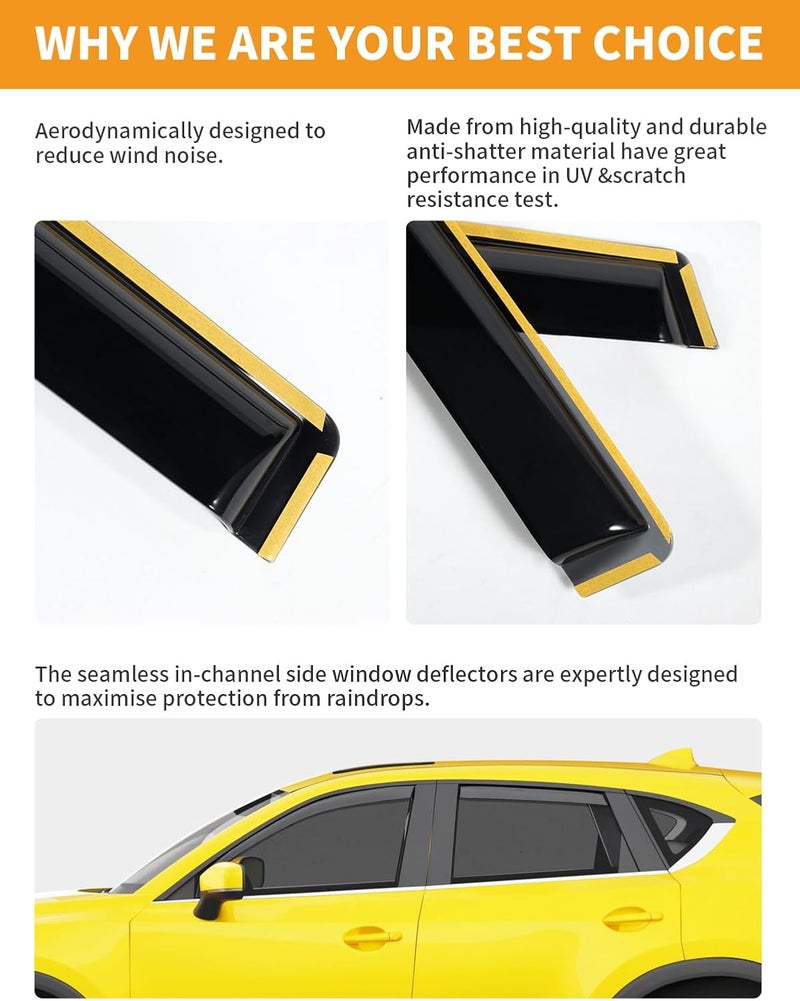 Deejecsun in-Channel Window Rain Guards Fit for Mazda CX-5 2017-2026 Rain Guard Extra Durable Side Window Deflectors Visors Low Profile Vent Visors Vent Shades Car Accessories-4 pcs - Image 5